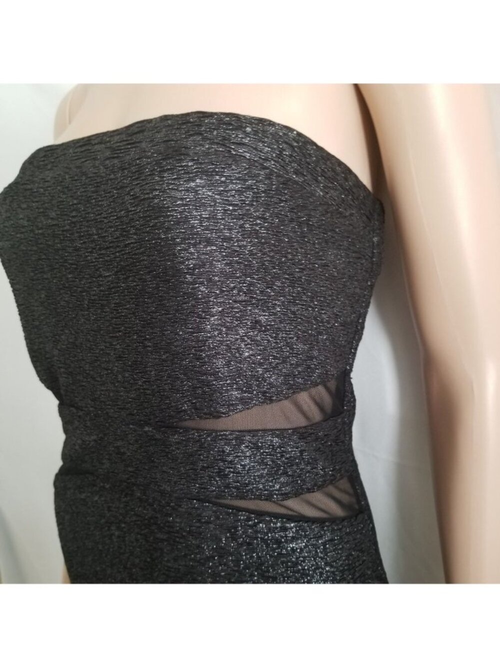 Speechless Black Strapless Glittery Mesh Panels Bodycon Mini Dress Women's Large - Picture 4 of 9